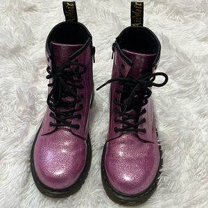 Dr. Martens 1460 8-Eye Big Girl/ Junior/ Women’s Pink Glitter Lace Up Boots.